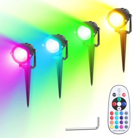 4Pcs Landscape Lights Color Changing Landscape Spotlight IP65 Waterproof RGBW LED Colorful Stake Light with Remote Control 16 Color 4 Dynamic Lig