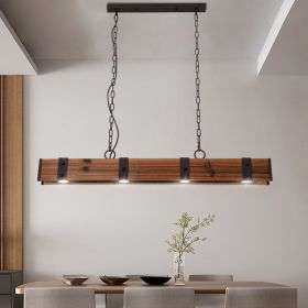 Rowen Rustic 4-Light LED Linear Rust Wood & Metal Island Pendant Light